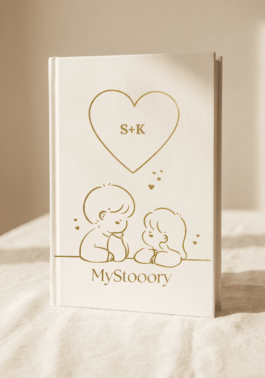 MyStooory Hardcover-Buch mit goldenem Herz und Initialen auf Leinen